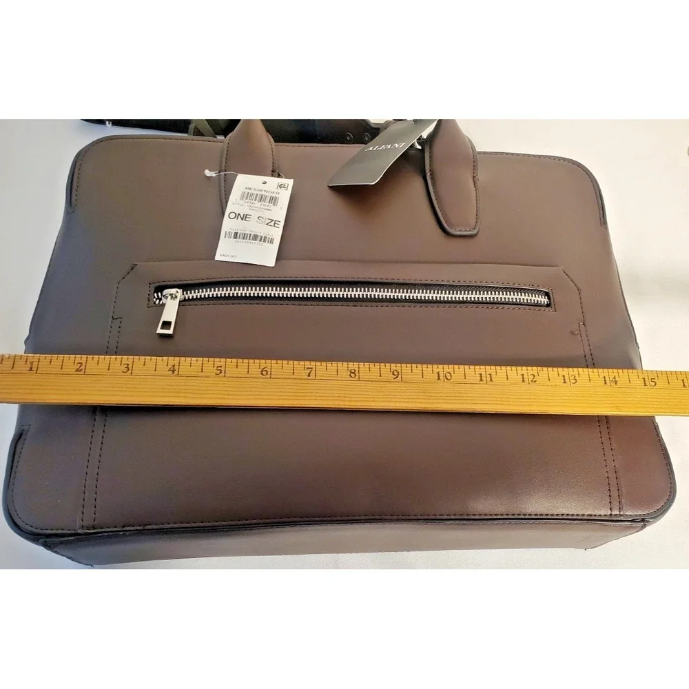 ALFANI Brown Faux Leather Messenger Briefcase Bag Laptop NWT